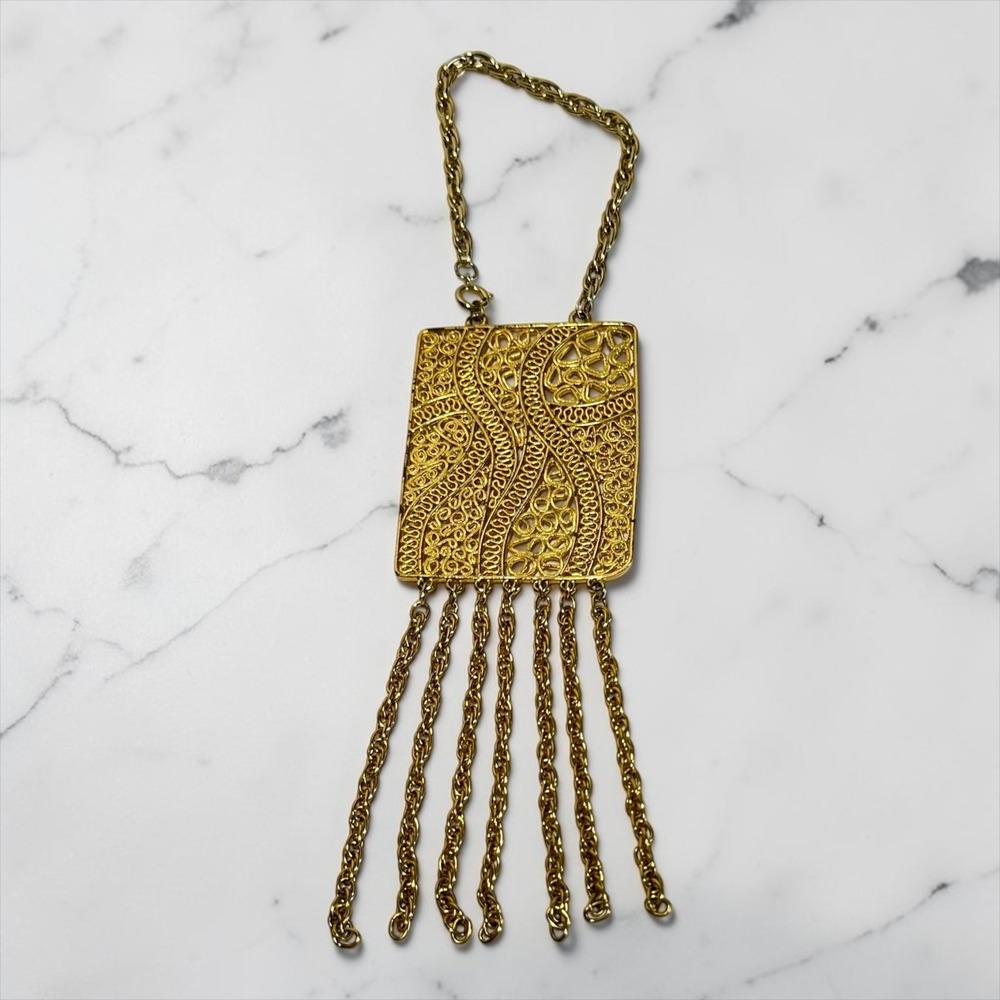 Vintage Gold Tone Filigree Fringe Choker Necklace Altered Shortened Repair Craft